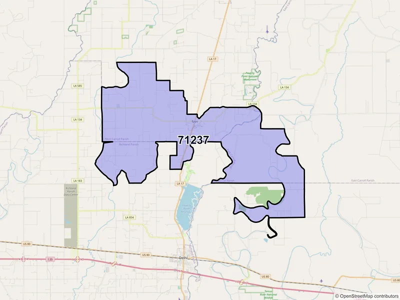 Map of ZIP Code 71237 — Epps, LA