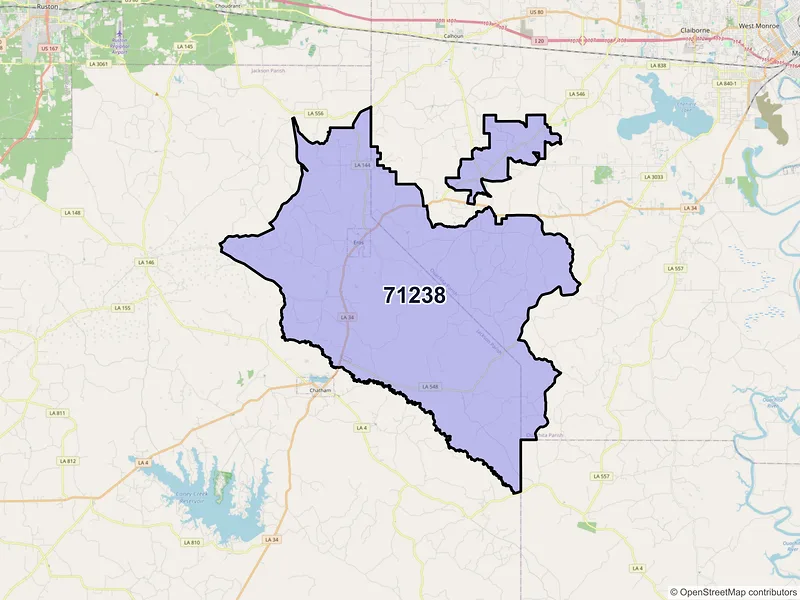 Map of Eros, Louisiana and ZIP codes