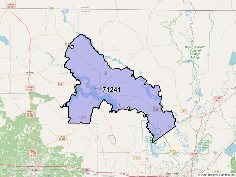 Map of ZIP Code 71241 — Farmerville, LA