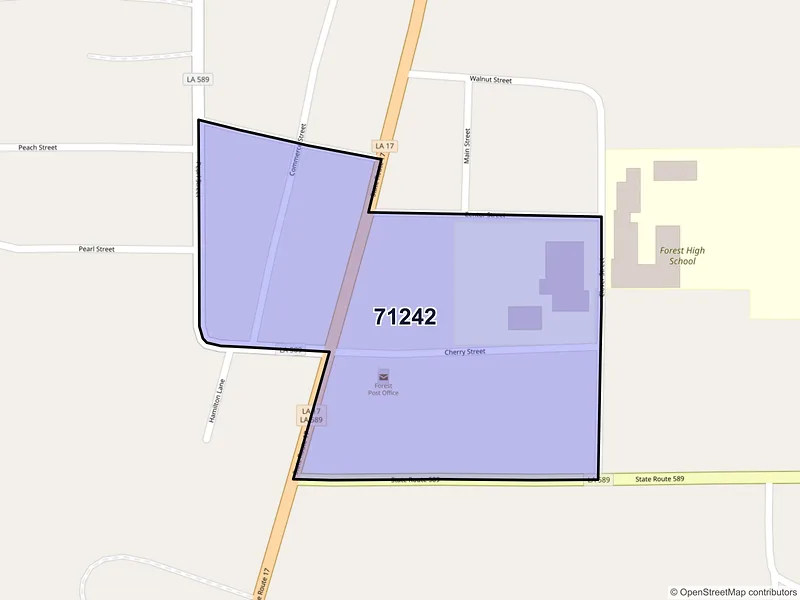 Map of Forest, Louisiana and ZIP codes