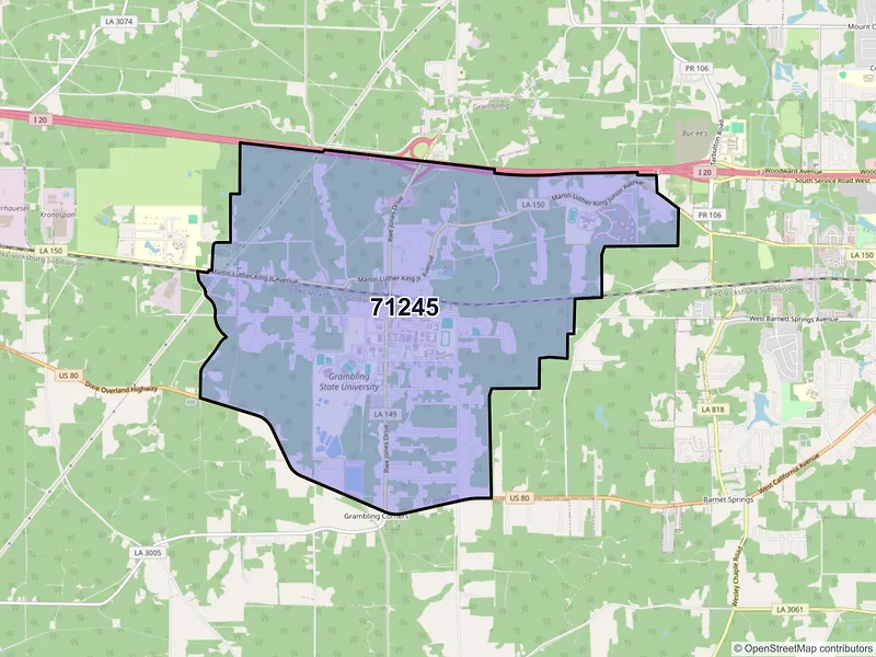 Map of ZIP Code 71245 — Grambling, LA