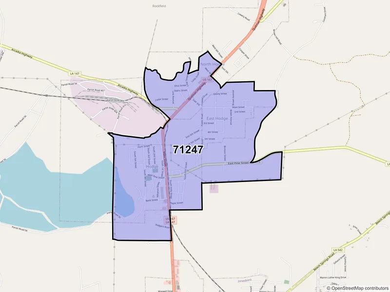 Map of Hodge, Louisiana and ZIP codes