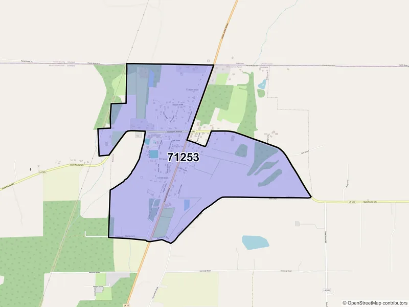 Map of Kilbourne, Louisiana and ZIP codes