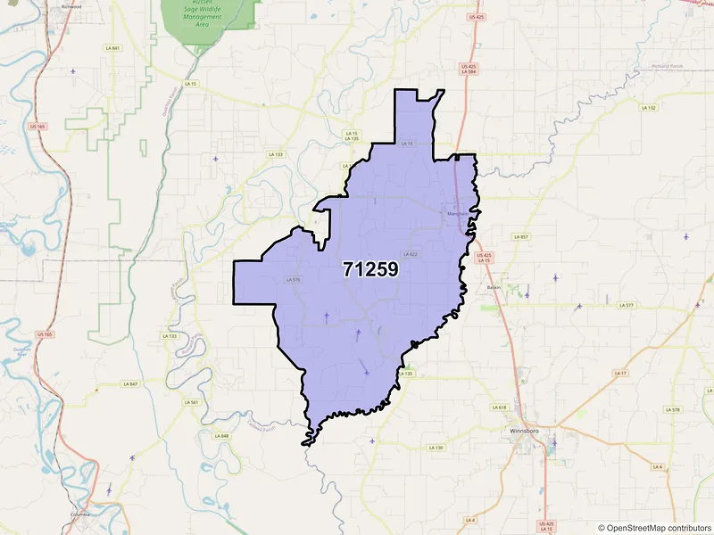 Map of Mangham, Louisiana and ZIP codes