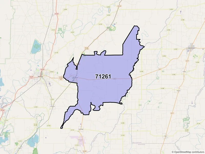 Map of Mer Rouge, Louisiana and ZIP codes