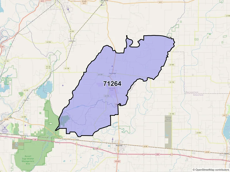 Map of ZIP Code 71264 — Oak Ridge, LA