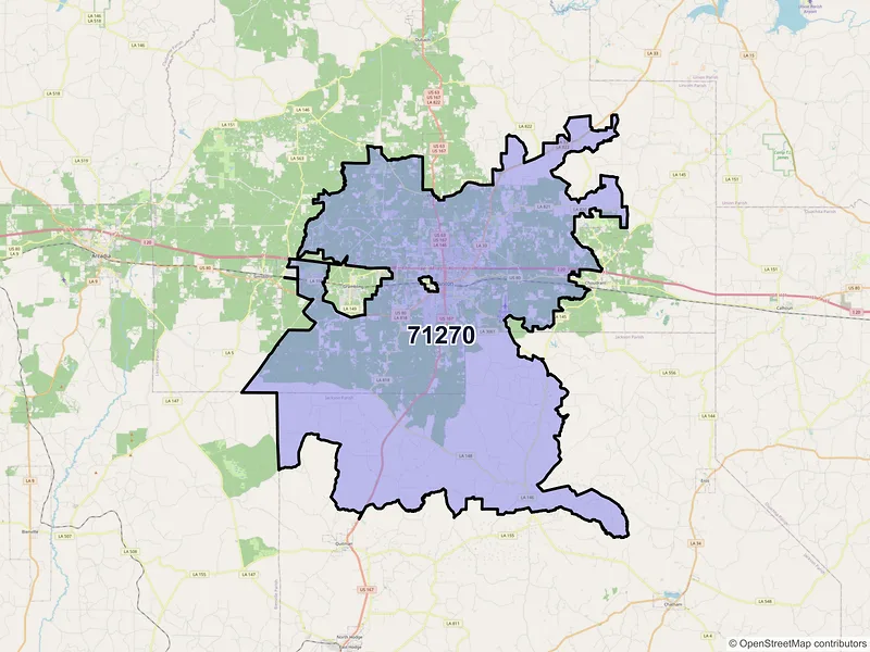 Map of ZIP Code 71270 — Ruston, LA