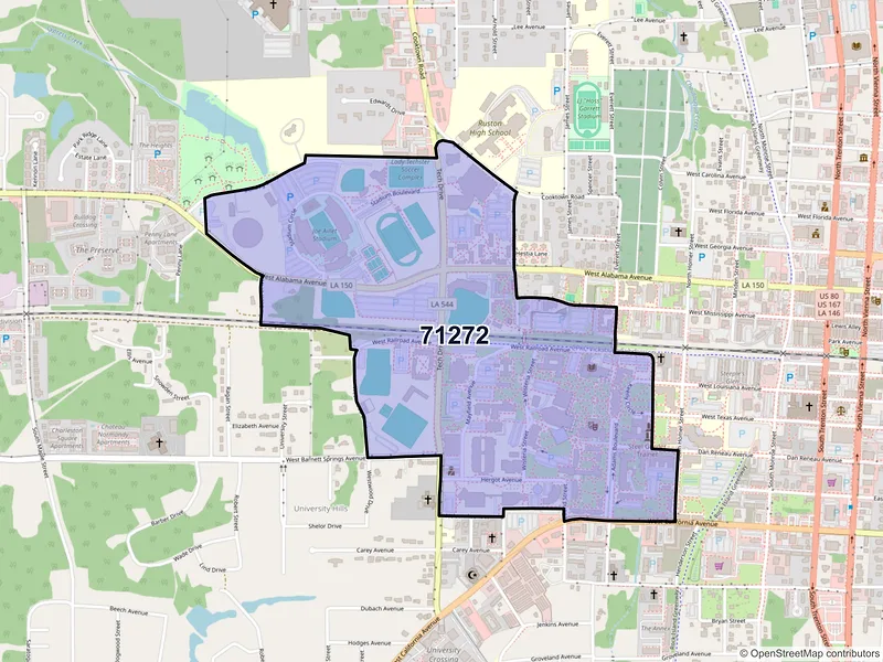 Map of ZIP Code 71272 — Ruston, LA