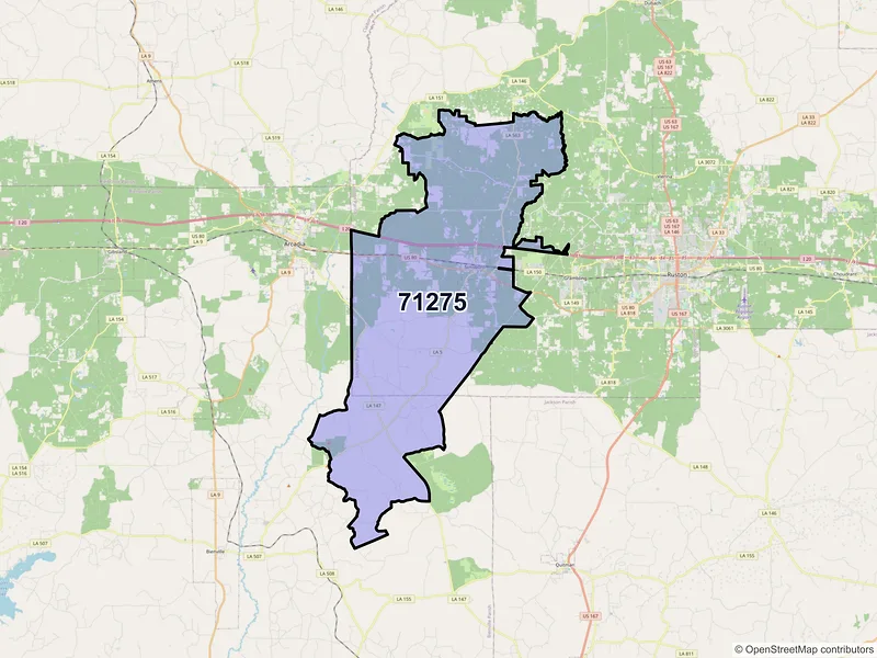 Map of ZIP Code 71275 — Simsboro, LA