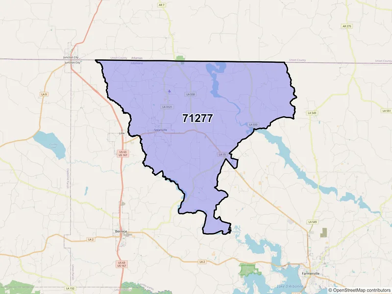 Map of ZIP Code 71277 — Spearsville, LA