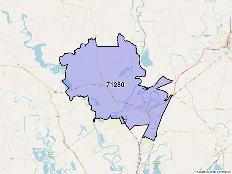Map of ZIP Code 71280 — Sterlington, LA