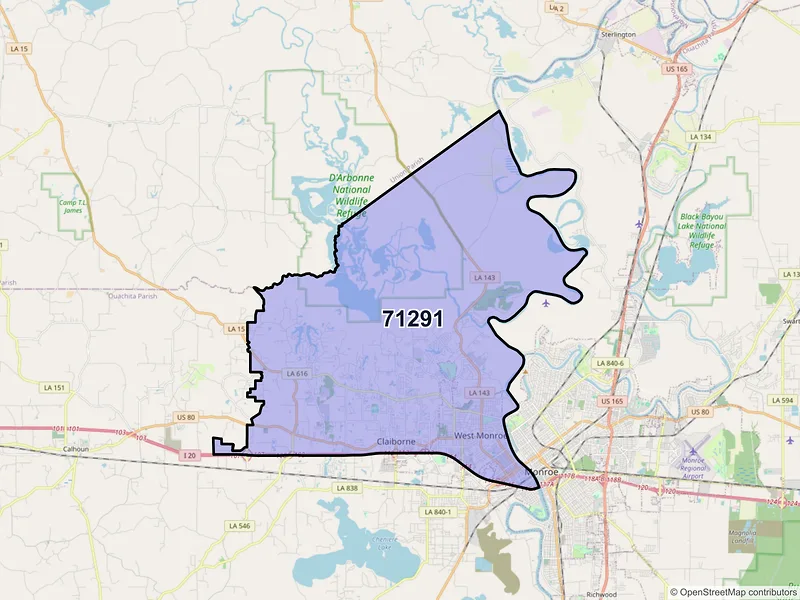 Map of ZIP Code 71291 — West Monroe, LA