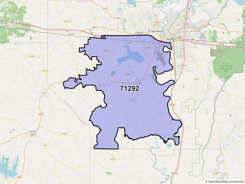 Map of ZIP Code 71292 — West Monroe, LA