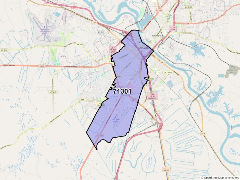 Map of ZIP Code 71301 — Alexandria, LA
