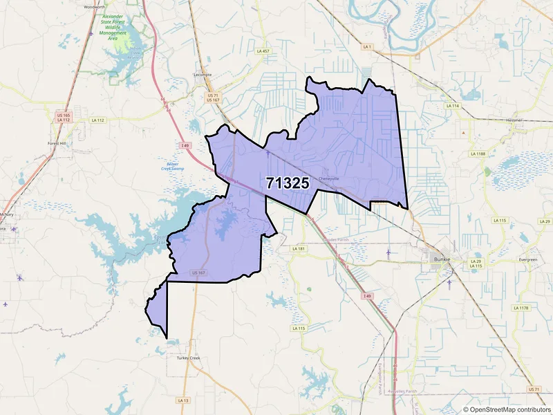Map of Cheneyville, Louisiana and ZIP codes