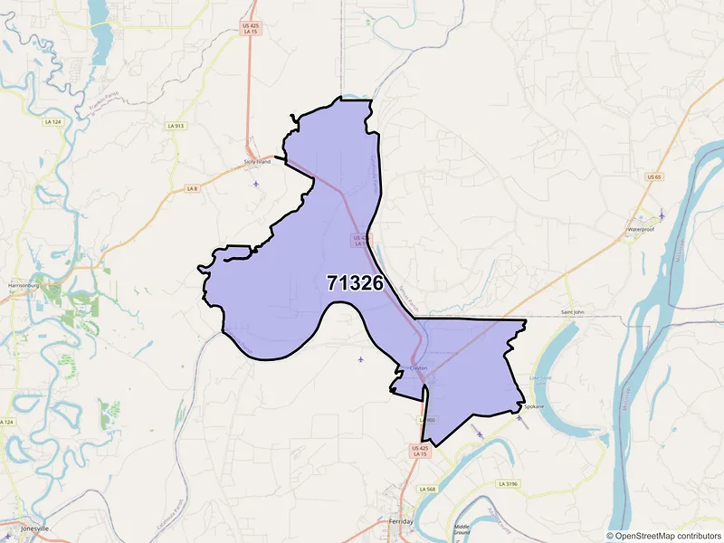 Map of ZIP Code 71326 — Clayton, LA