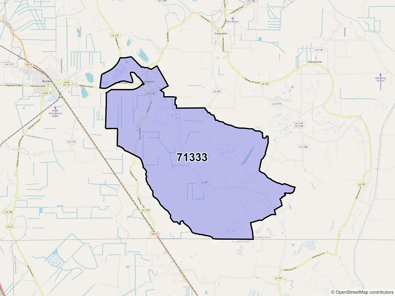 Map of ZIP Code 71333 — Evergreen, LA