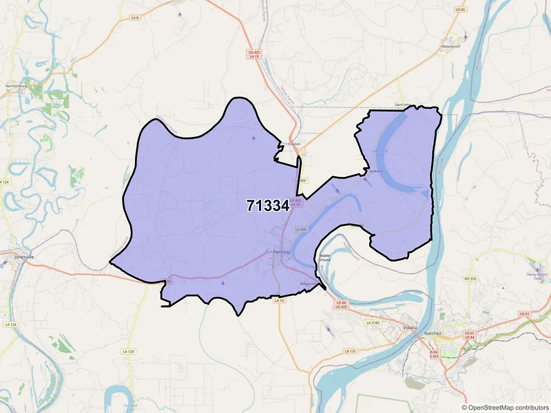 Map of Ferriday, Louisiana and ZIP codes