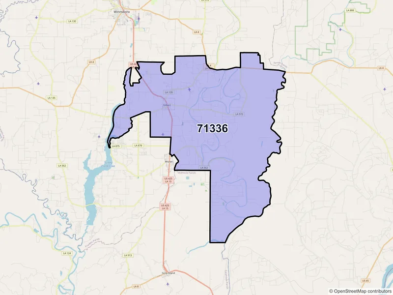 Map of Gilbert, Louisiana and ZIP codes