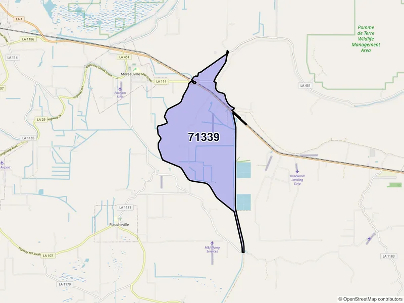 Map of Hamburg, Louisiana and ZIP codes