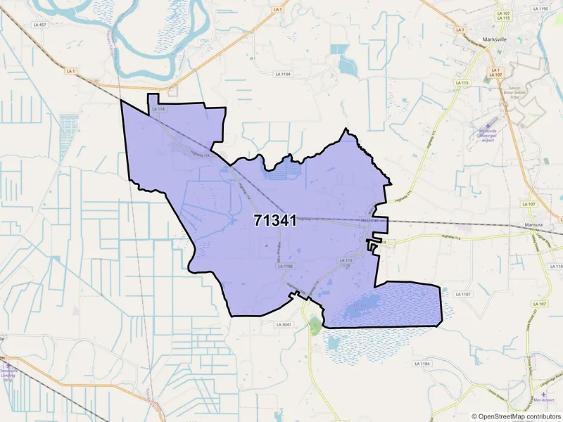 Map of ZIP Code 71341 — Hessmer, LA