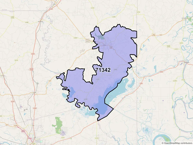 Map of Jena, Louisiana and ZIP codes