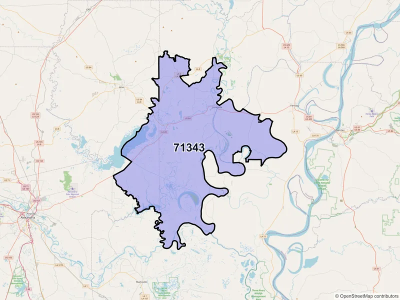 Map of ZIP Code 71343 — Jonesville, LA