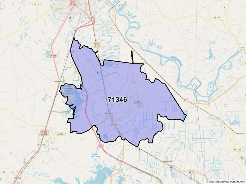 Map of Lecompte, Louisiana and ZIP codes