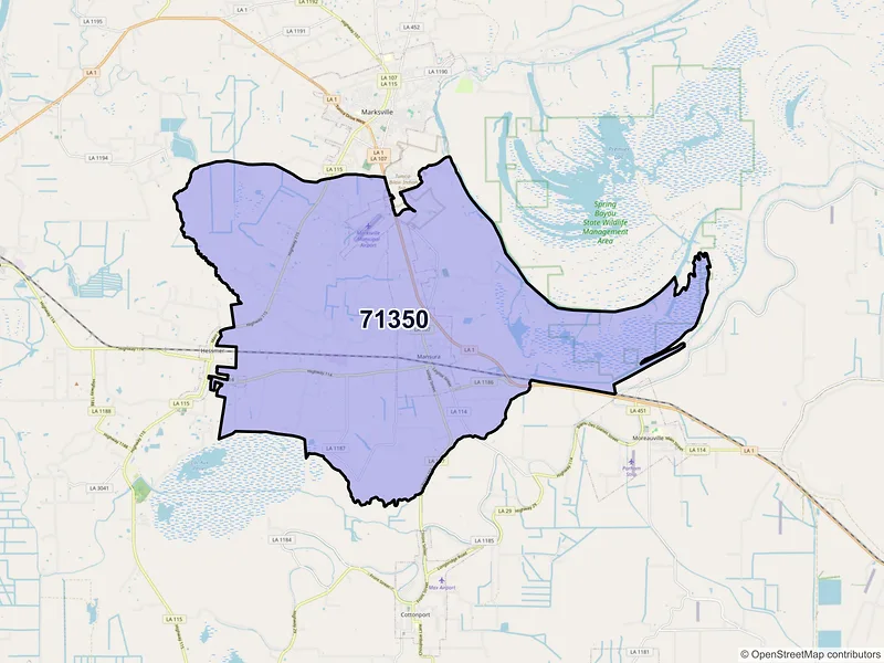 Map of ZIP Code 71350 — Mansura, LA