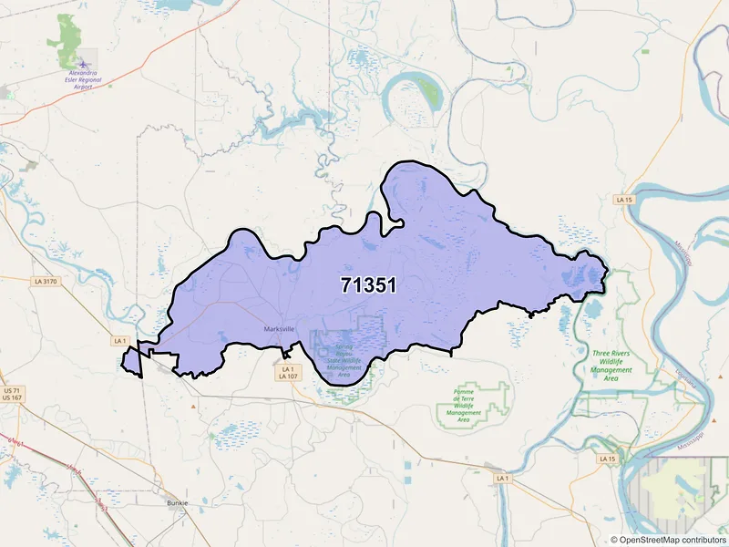 Map of Marksville, Louisiana and ZIP codes