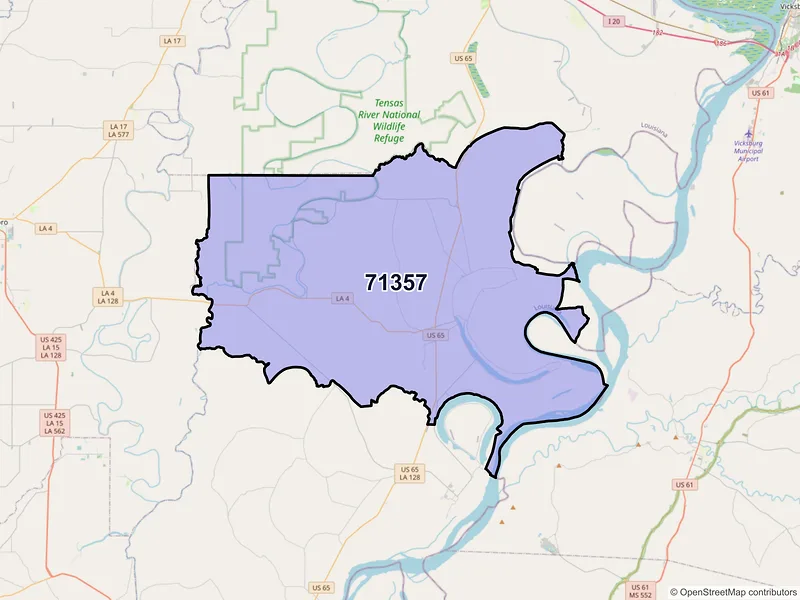 Map of Newellton, Louisiana and ZIP codes
