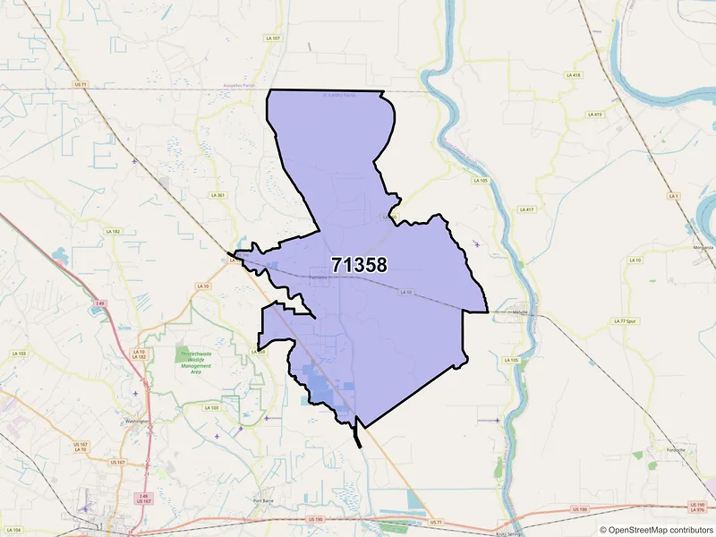 Map of Palmetto, Louisiana and ZIP codes
