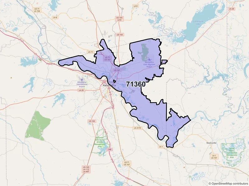 Map of ZIP Code 71360 — Pineville, LA