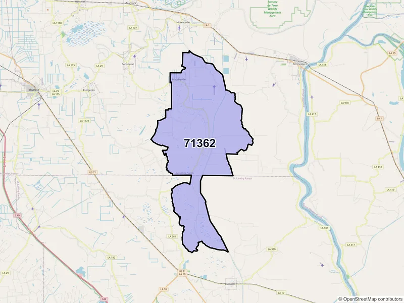 Map of ZIP Code 71362 — Plaucheville, LA