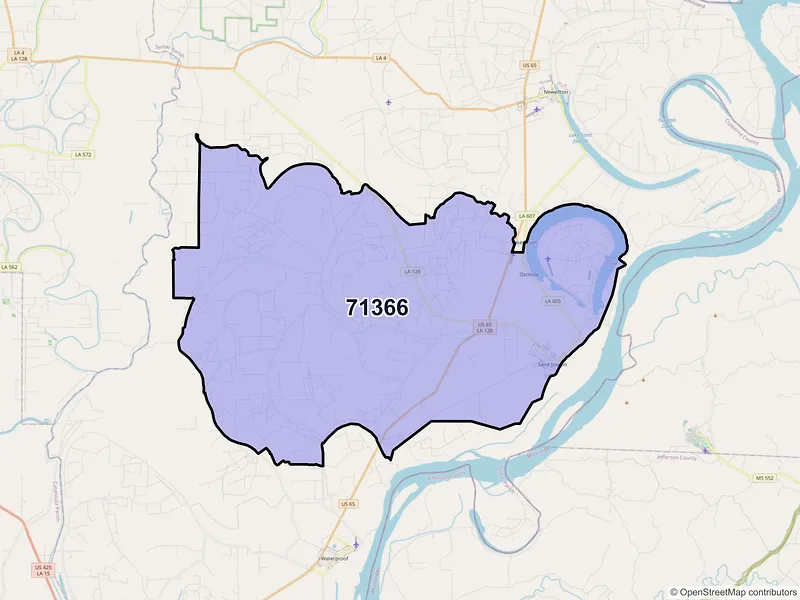 Map of ZIP Code 71366 — Saint Joseph, LA