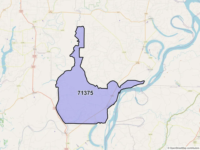 Map of Waterproof, Louisiana and ZIP codes