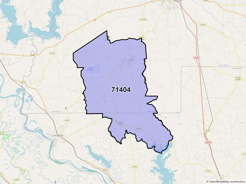 Map of Atlanta, Louisiana and ZIP codes