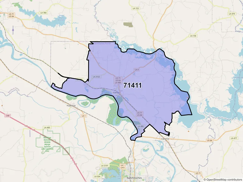 Map of ZIP Code 71411 — Campti, LA