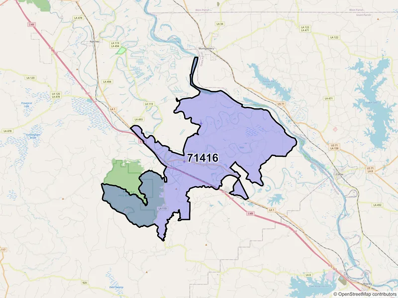 Map of ZIP Code 71416 — Cloutierville, LA