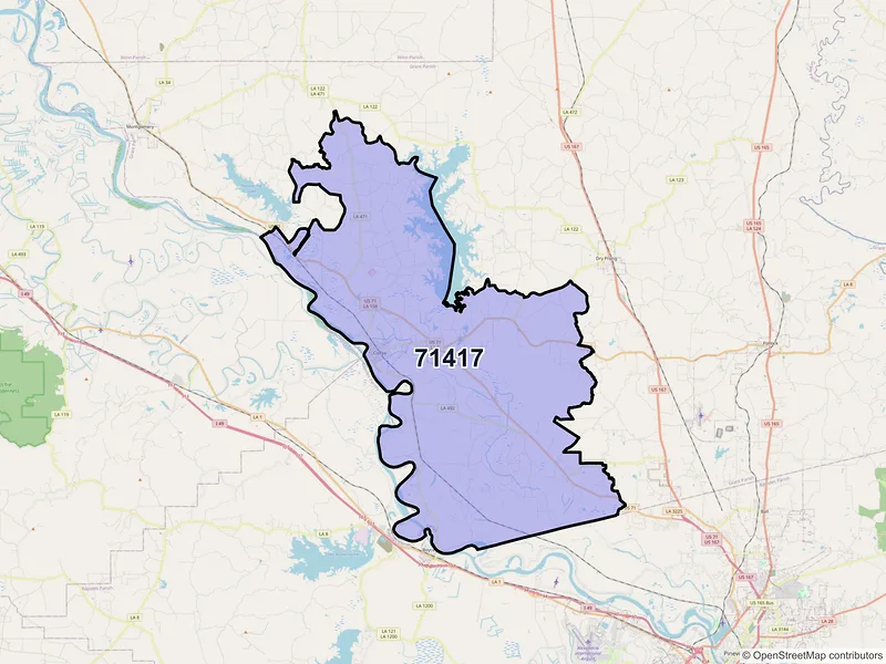 Map of ZIP Code 71417 — Colfax, LA