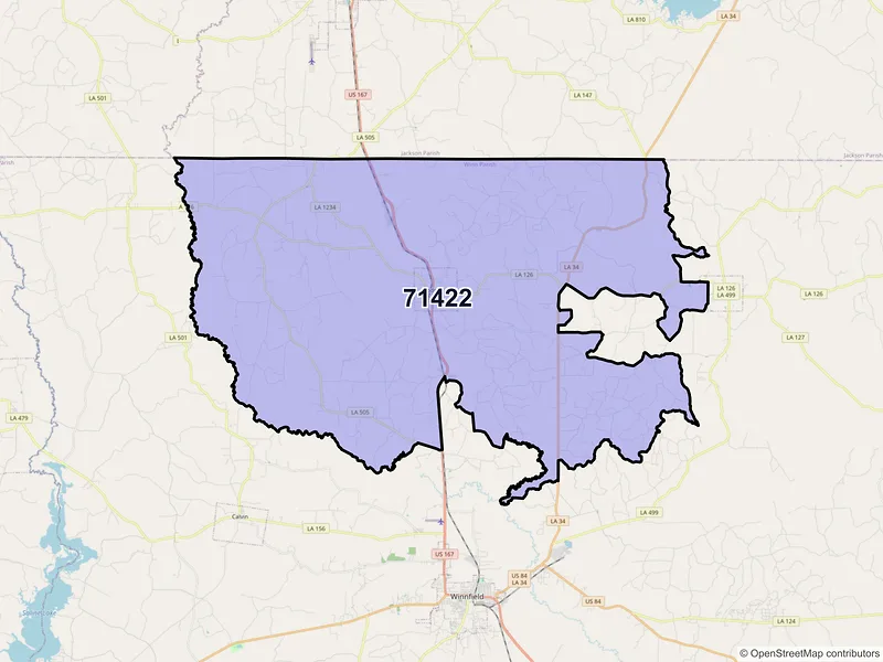 Map of ZIP Code 71422 — Dodson, LA