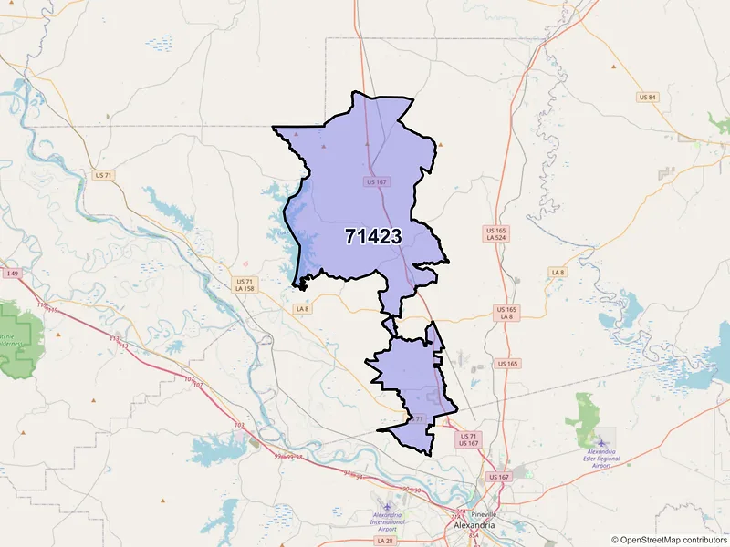 Map of ZIP Code 71423 — Dry Prong, LA