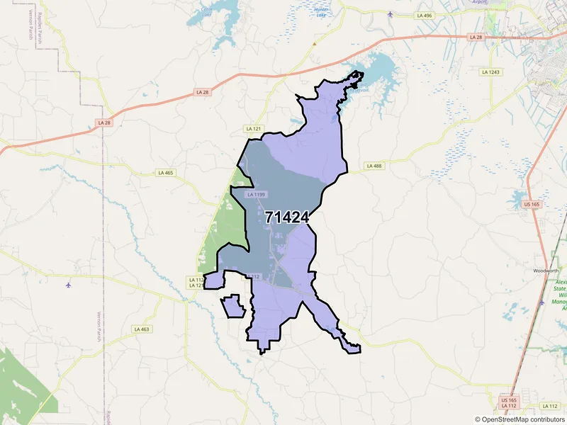 Map of ZIP Code 71424 — Elmer, LA