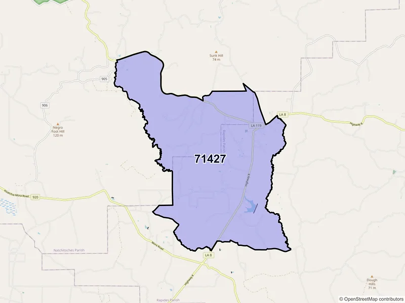 Map of ZIP Code 71427 — Flatwoods, LA