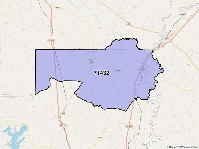 Map of ZIP Code 71432 — Georgetown, LA