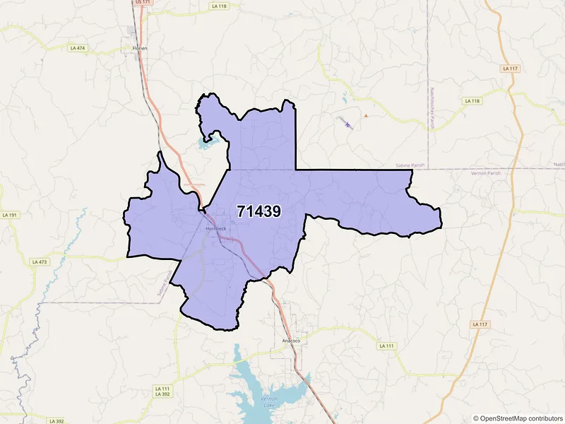 Map of ZIP Code 71439 — Hornbeck, LA