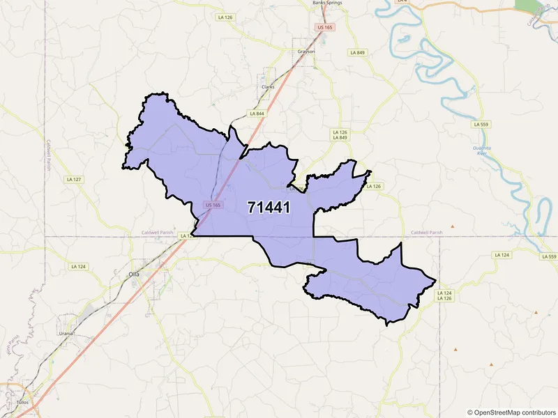 Map of ZIP Code 71441 — Kelly, LA