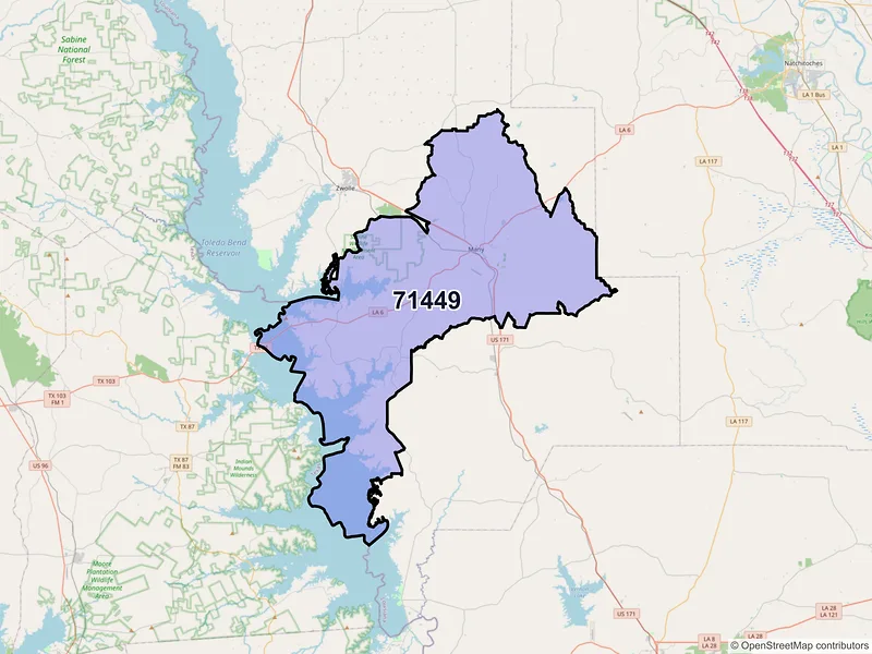 Map of ZIP Code 71449 — Many, LA