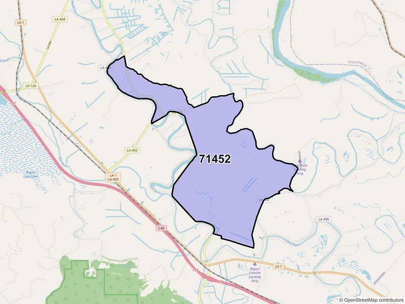 Map of Melrose, Louisiana and ZIP codes