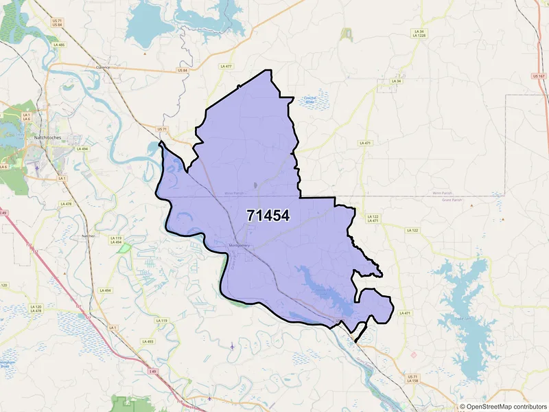 Map of ZIP Code 71454 — Montgomery, LA